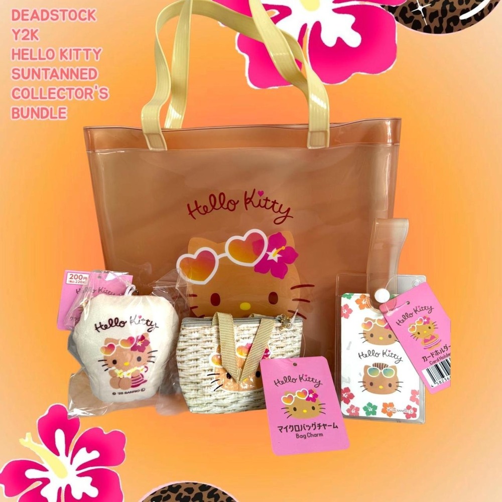 DEADSTOCK SUNTANNED HELLO KITTY BAG PLUSH COLLECTORS BUNDLE NEW